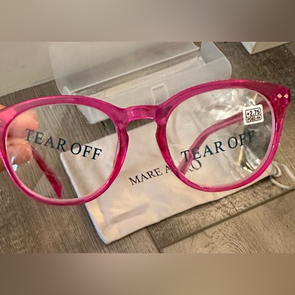 New Mare Azzuro Pink & Clear Round Frame Reading Glasses +2.50 Block Blue Light - Picture 2 of 4